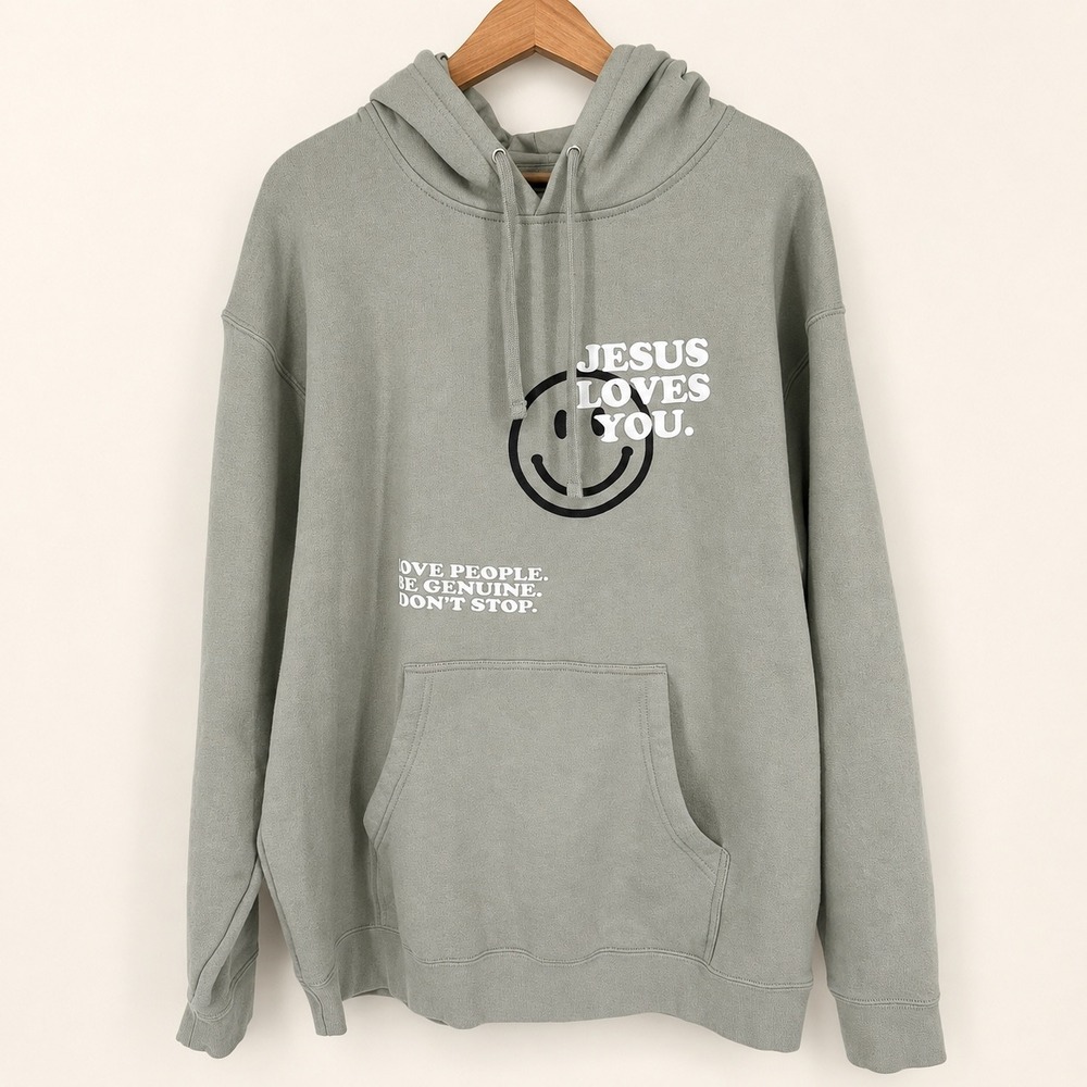 JLY Jesus Loves You Hoodie XL Sage Christian Oversized Sweatshirt Religious